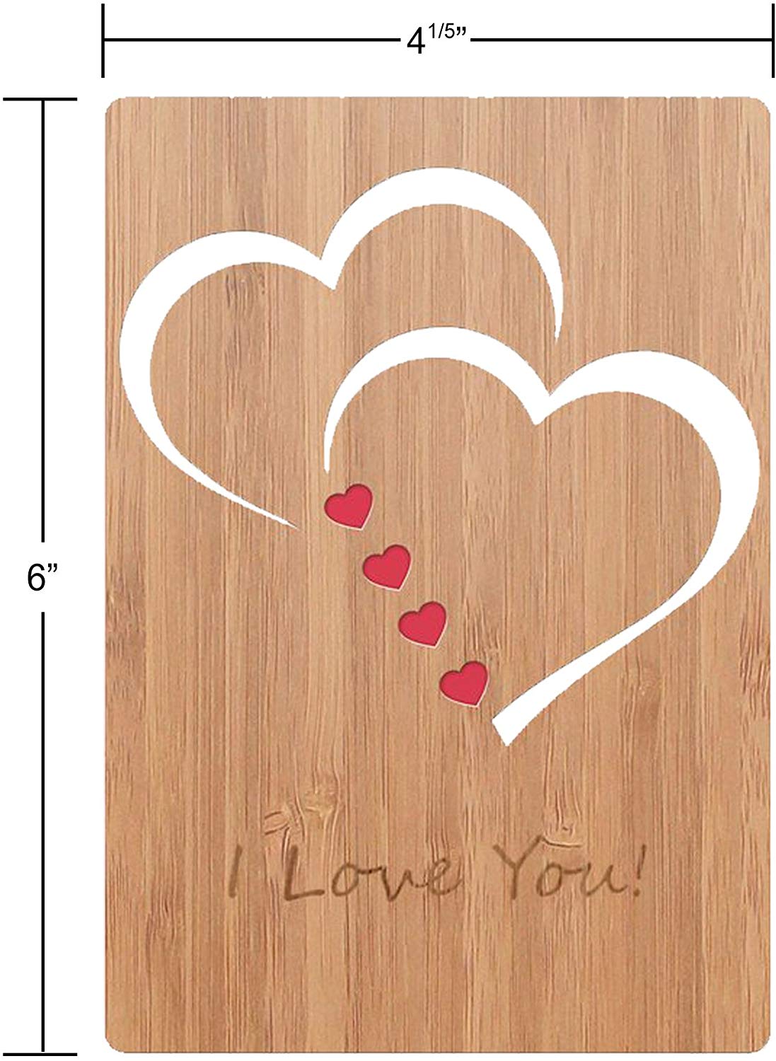 I Love You Card Handmade With Real Bamboo Greeting Cards For Any Occasion - Happy Valentines Day - Anniversary