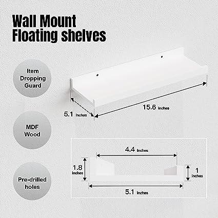 5 Set Floating Wall Mounted Shelves, Black