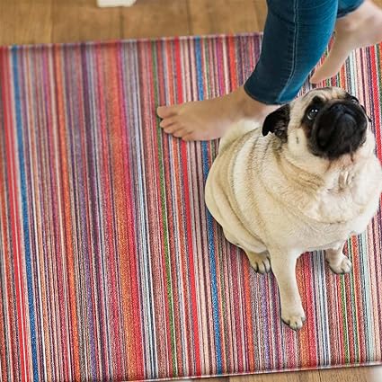Colorful Stripe Anti Fatigue Non Slip Comfort Cushioned Standing Mat, 17"x47"+17"x30"