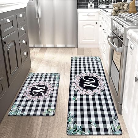 2 PCS Floral Cushioned Anti-Fatigue Kitchen Rugs, Kitchen Mats for Kitchen Floor Laundry Office