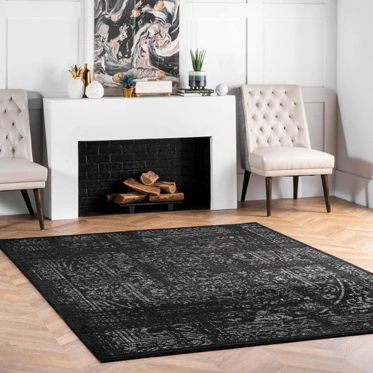 Vintage Distressed Soft Area Rug Black