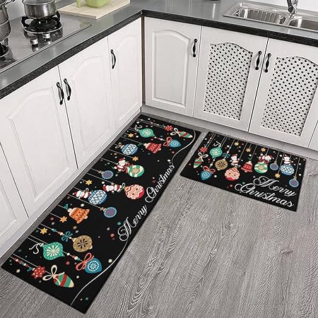 Non Skid Washable Black Santa Claus Christmas Rugs and Mats