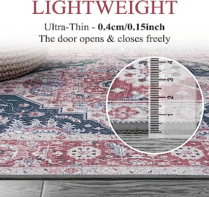 Non-Slip Distressed Vintage Persian Oriental, Small Accent Throw Low Pile Traditional Area Rug - 2' X 3'