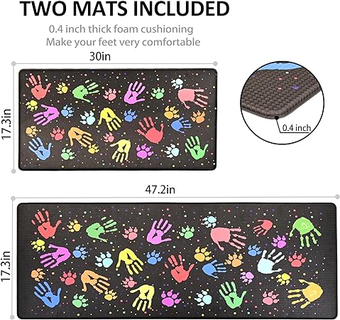 [2 PCS] Cushioned Anti-Fatigue Waterproof Non-Skid Ergonomic Comfort Foam Rugs, (Black) 17.3"x30"+17.3"x47"