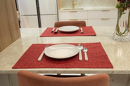 Placemat Set-Washable Elegant Table Mats for Dining Heat-Resistant Cloth Table. 13x19 - Pink