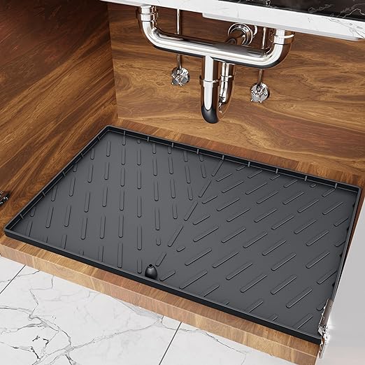 Waterproof  Designed in USA - Under Sink Mat for Bottom of Kitchen Sink Cabinets (Black) - 100% BPA Free, 34" x 22" x 1"