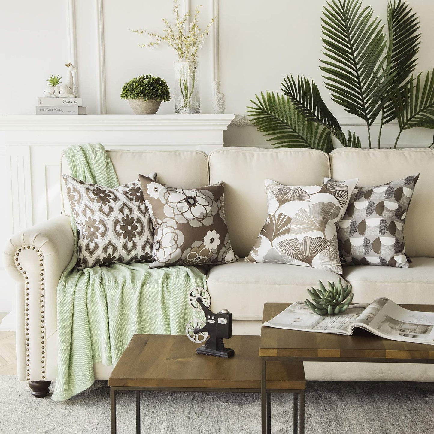 Set of 4 New Living Series Ginkgo Double Side Print Decorative Throw Pillow Case Cushion Cover
