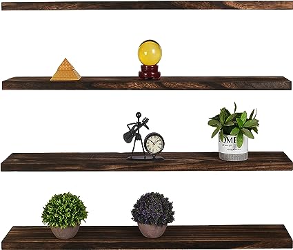 Nature Wood Floating Shelves for Wall Decor, Set of 4 Wooden 36 Inch