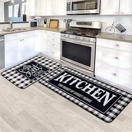 Non Skid Washable Microfiber mats for Kitchen Floor, Kitchen Rules Theme Kitchen Cushioned Runner Rug Decor Sets of 2,Size 17"x 47"+17"x 30"