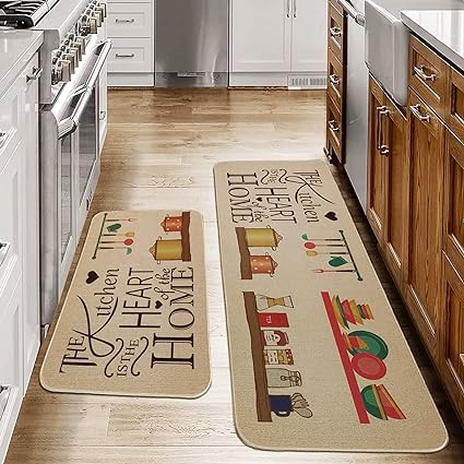 Green Plant Decorative Kitchen Mats Set of 2, Non-Slip Washable Kitchen Floor Rugs, with Rubber Backing Holiday Party-Profile Doormat (Cactus)