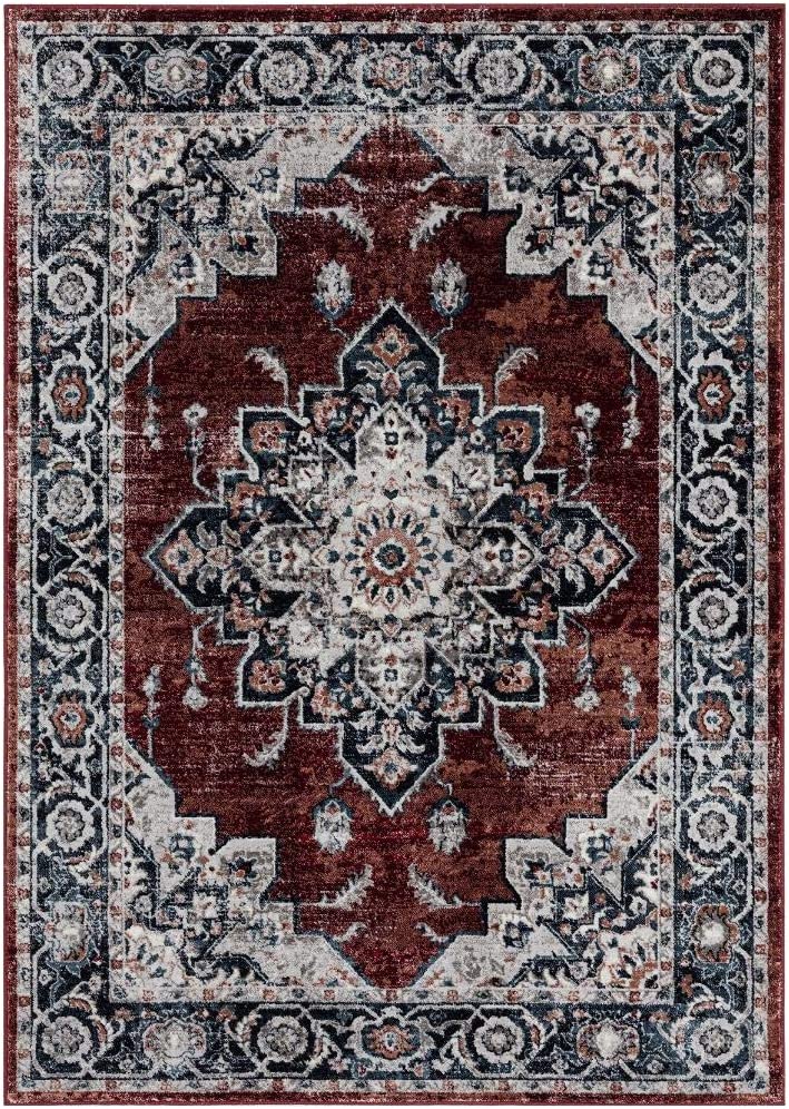 Oriental Red Black Grey Soft Area Rug