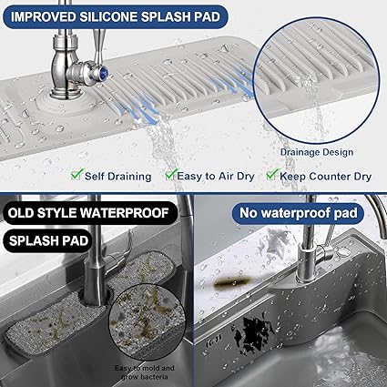 Kitchen Splash Guard for Sink,Silicone Sink Faucet Mat Splash Guard,Faucet Absorbent Sink Protectors Mat(Black 17.5" x 5.5")