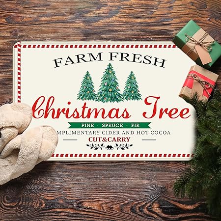 Set of 2 Farm Fresh Christmas Trees Washable Kitchen Carpet, 17x28 and 17x47 Inch