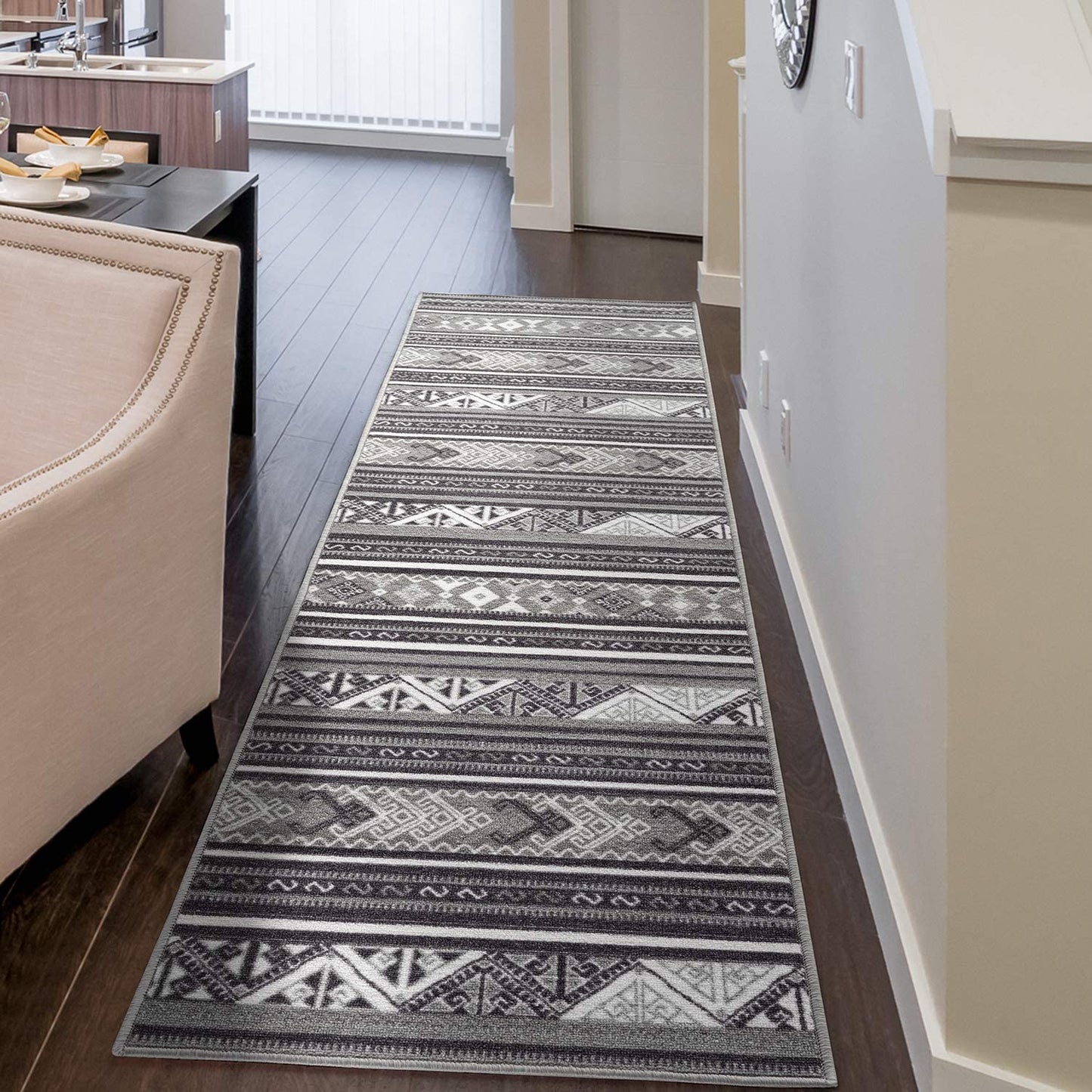 Moroccan Geometric Low Profile Pile Indoor Area Rugs Black