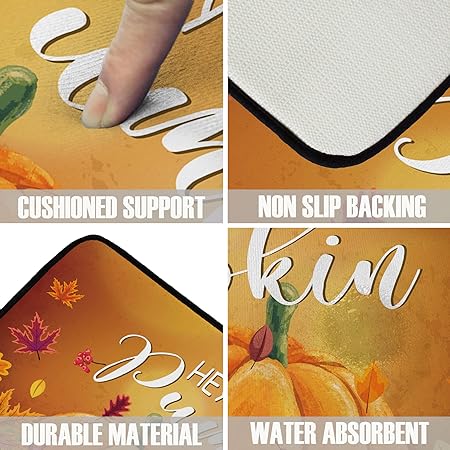 Non Slip Cushioned Fall Pumpkins  Kitchen Rug 20 x 39 Inch