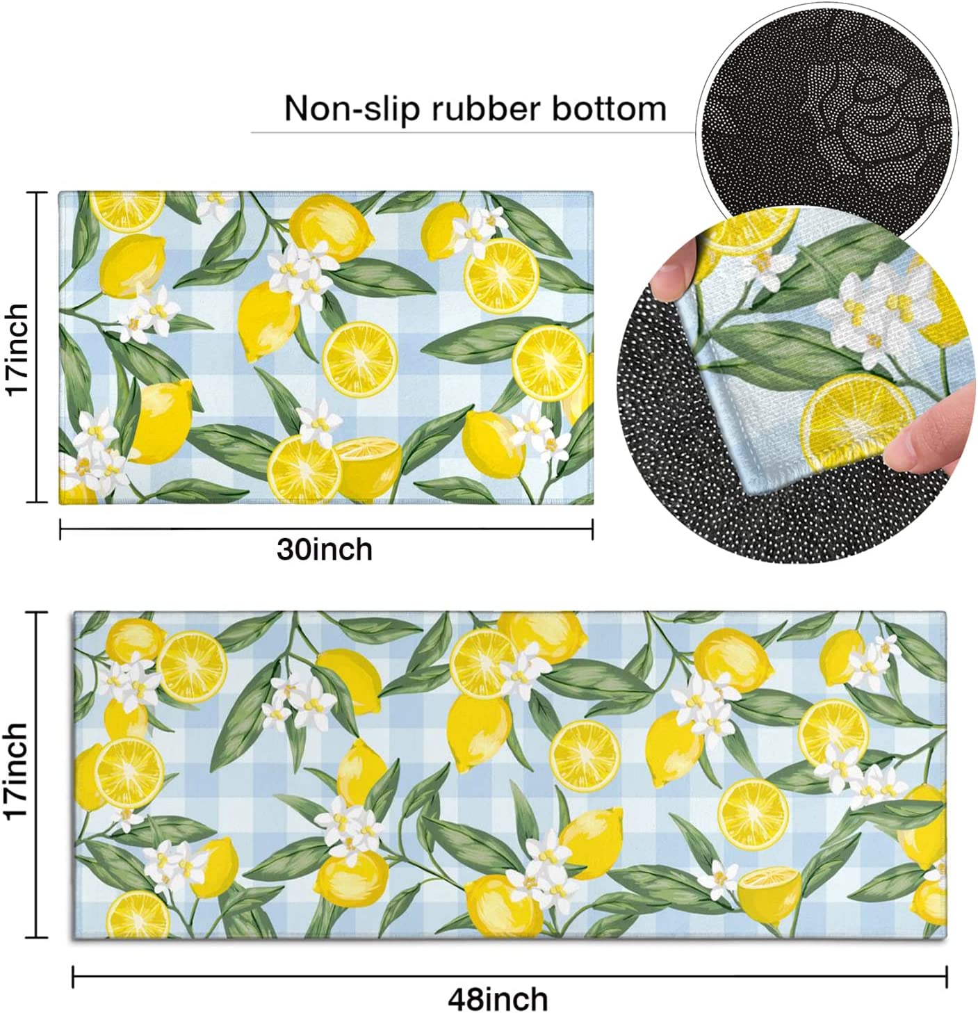 Set of 2- Plant Floral Butterfly Kitchen Rugs with Runner Decor Accessories Things - 17x30 and 17x48 Inch