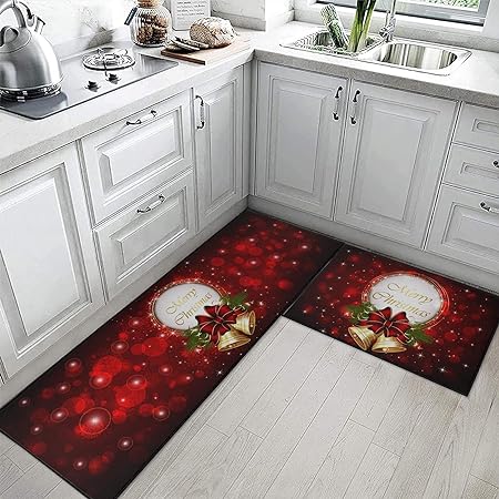 Non Skid Washable Set of 2, Winter Kitchen Decor Floor Mat Under Sink Mat Throw Rug for Doormat