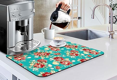 Accessories for Countertop Pioneer Flower Absorbent Hide Stain Rubber Backed Dish Drying Mats, (20x12in)