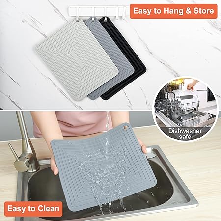 Silicone Trivets for Hot Pots and Pans-Trivets for Hot Dishes-Heat Resistant Mat for Countertops, Kitchen Small Dish Drying Mat, Silicone Pot Holders-Hot Pads for Kitchen Set 2 Black