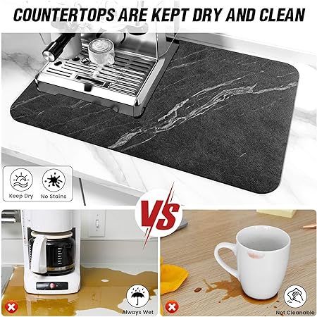 Absorbent Rubber Backed Quick Drying Mat Fit Under Coffee Maker Espresso Machine - Coffee Bar Accessories Kitchen Counter Dish Drying Mat, Marble 19"x12")