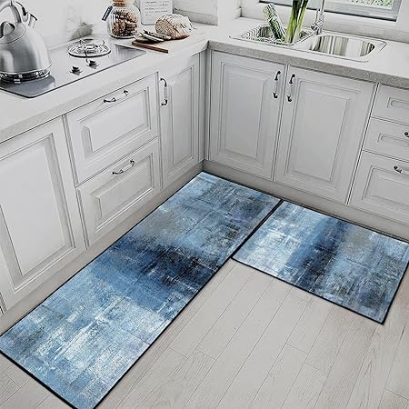 Wooden Board Vintage Kitchen Mats Autumn Maple Leaves Non Skid Washable Set of 2,