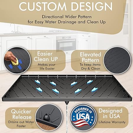 Waterproof  Designed in USA - Under Sink Mat for Bottom of Kitchen Sink Cabinets (Black) - 100% BPA Free, 34" x 22" x 1"