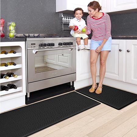 Non Slip, Waterproof Cushioned Anti Fatigue Standing Kitchen Floor Mat, 17"x29"+17"x59", Beige