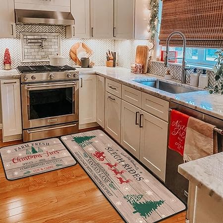 Non Slip Kitchen Rug Anti Fatigue Mats for Kitchen Floor Waterproof Washable Rug Runner for Kitchen Laundry17x30+17x47inch