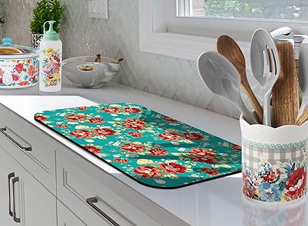 Accessories for Countertop Pioneer Flower Absorbent Hide Stain Rubber Backed Dish Drying Mats, (20x12in)