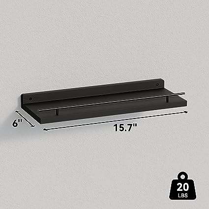 Set of 3 Floating Shelves with Black Metal Guardrail