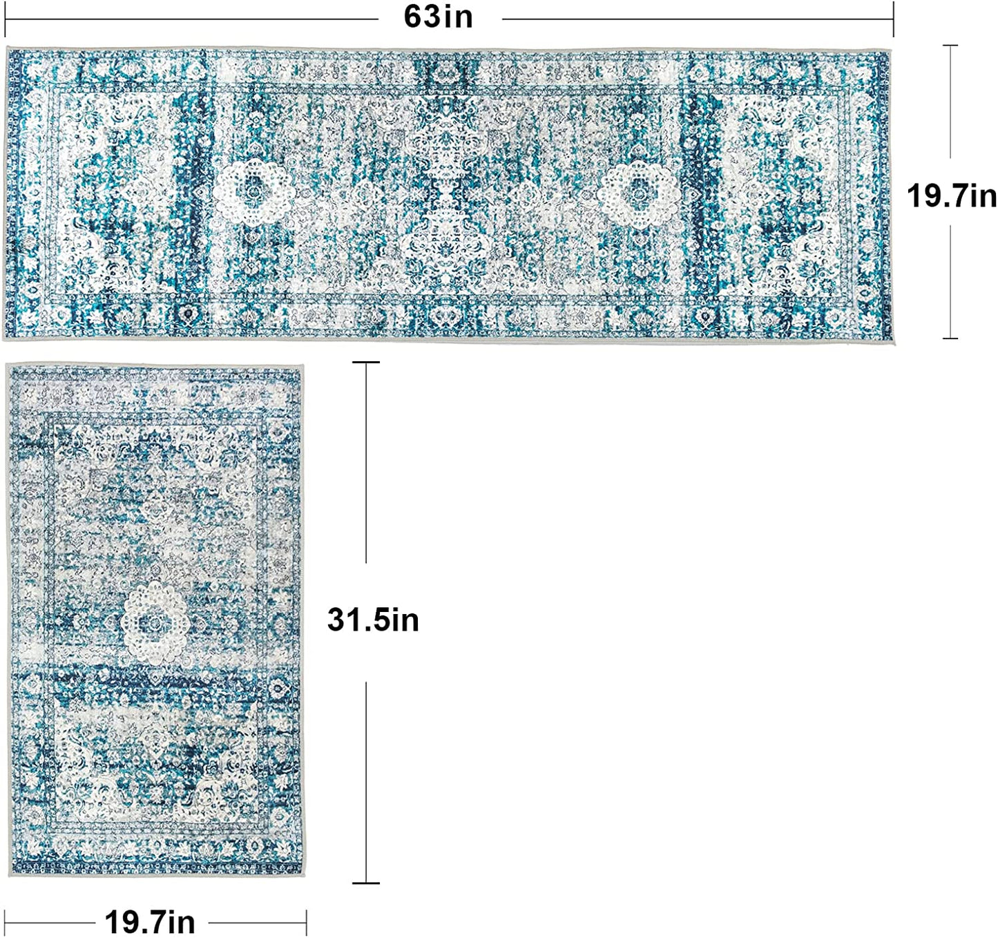 Set of 2 Non-Slip Bohemian Kitchen Runner Rug 63*19.7/31.5*19.7