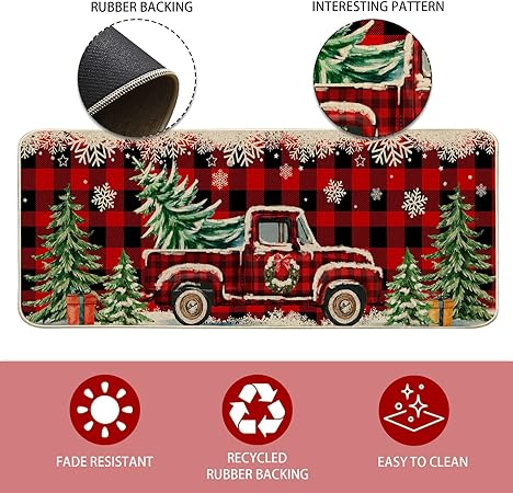 Christmas Farmhouse Truck Red Buffalo Plaid Christmas Kitchen Decor, 17"x27+17"x47"