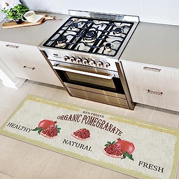 Machine Washable Wrinkle Free Coffee Cup Design Cotton 2 x 5 Kitchen Runner Rug (20" x 59", Beige)