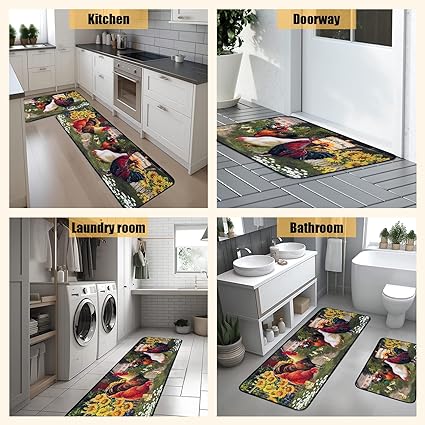 Non Skid Washable Microfiber mats for Kitchen Floor, Kitchen Rules Theme Kitchen Cushioned Runner Rug Decor Sets of 2,Size 17"x 47"+17"x 30"