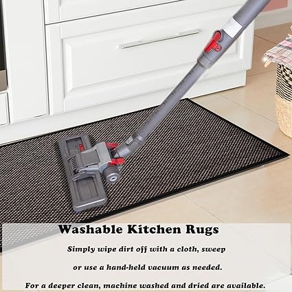 2 PCS Washable Non Slip Kitchen Runner Rugs Cushioned Anti Fatigue for Kitchen, Floor Home, Office, Laundry (17"x47"+17"x29",Khaki)