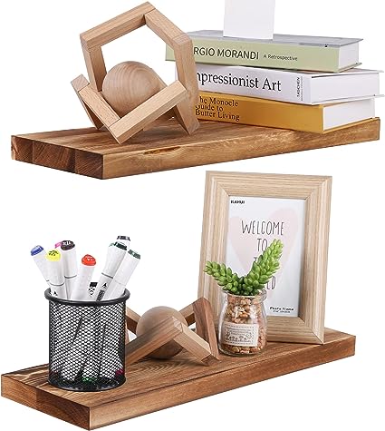 Set of 2 Pine Wood Floating Shelf