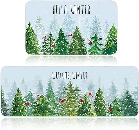 Non Slip Santa Claus Snow Gnome Low Profile Plaid Winter Decorative Christmas Rug 17x29 and 17x47 Inch