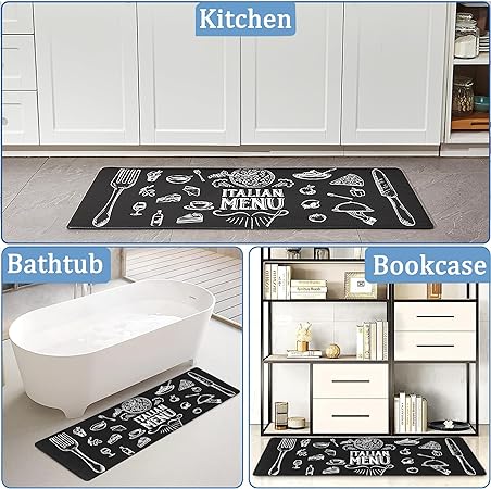 Non-Slip & Comfort Cushioned Waterproof Black Anti-Fatigue Kitchen Mat Set -2 Pieces,