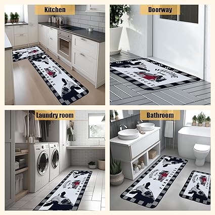 Non Skid Washable Microfiber mats for Kitchen Floor, Kitchen Rules Theme Kitchen Cushioned Runner Rug Decor Sets of 2,Size 17"x 47"+17"x 30"