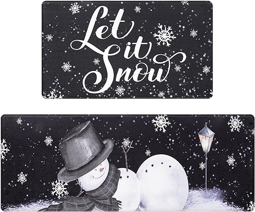 Non Slip Waterproof Snowflake Snowman Xmas Decorative Anti Fatigue Mats, Set of 2