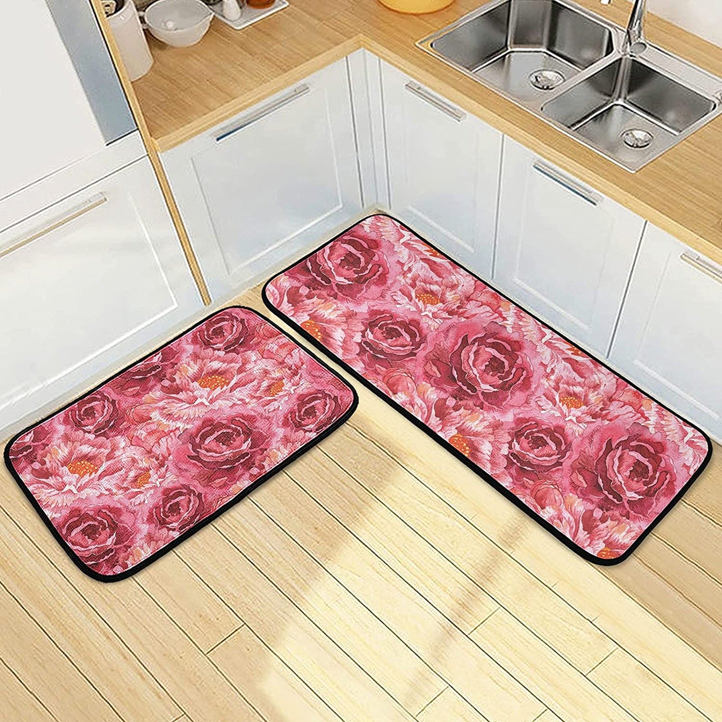 2 Pieces Honeycomb Beehive Wasp Bumblebee Anti Fatigue Kitchen Rug Set - 20"x28"+20"x47" 20"x28"+20"x47"