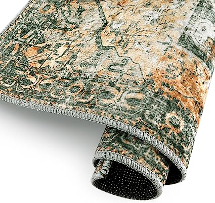 Non-Slip Distressed Vintage Persian Oriental, Small Accent Throw Low Pile Traditional Area Rug - 2' X 3'