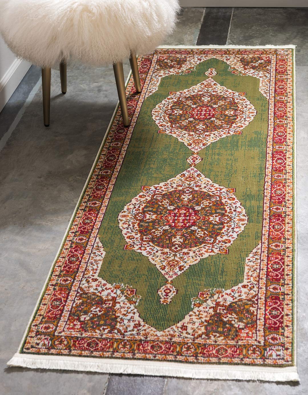 Vintage traditional Green Ivory Red Area Rugs