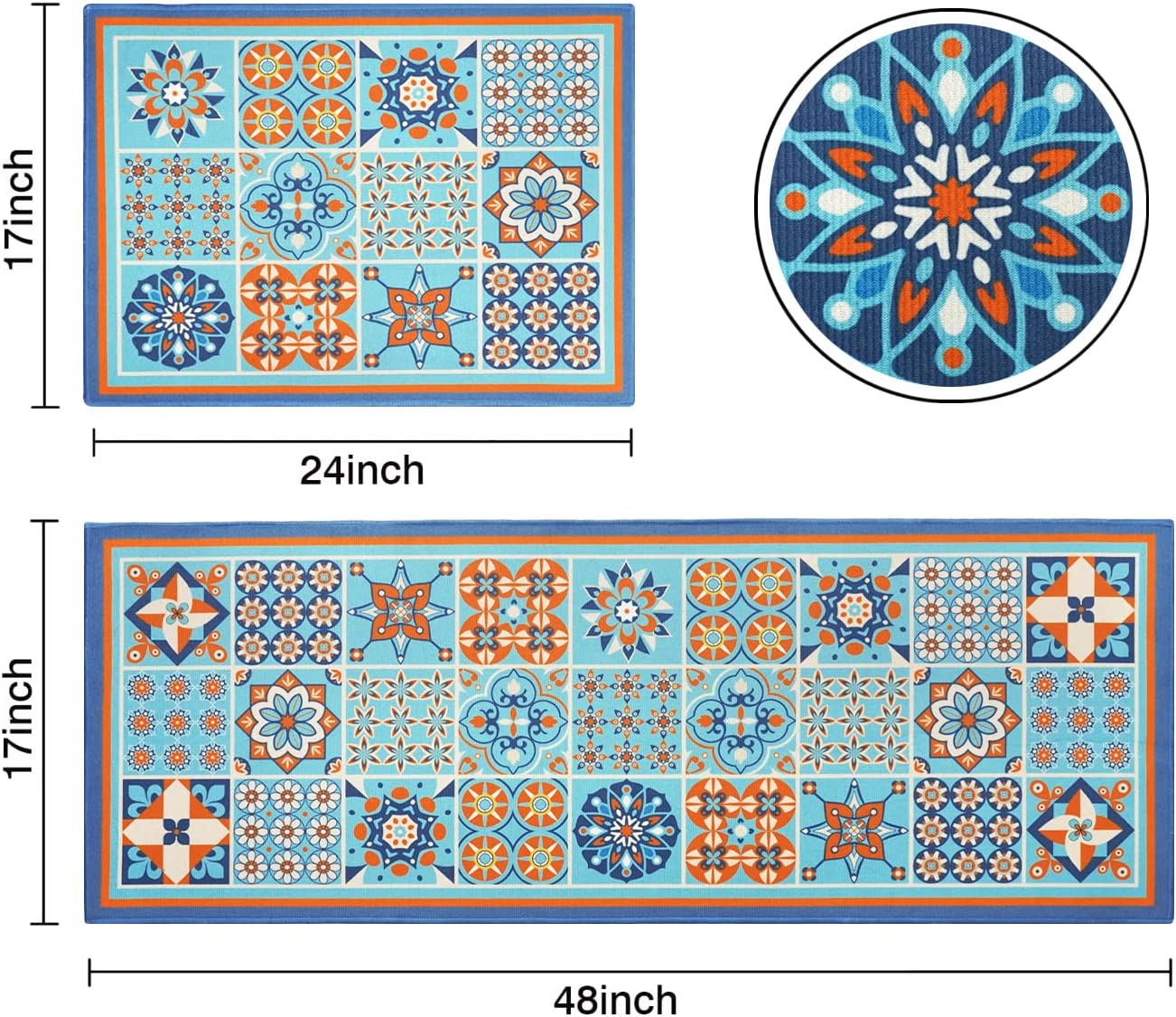 Set of 2- Plant Floral Butterfly Kitchen Rugs with Runner Decor Accessories Things - 17x30 and 17x48 Inch