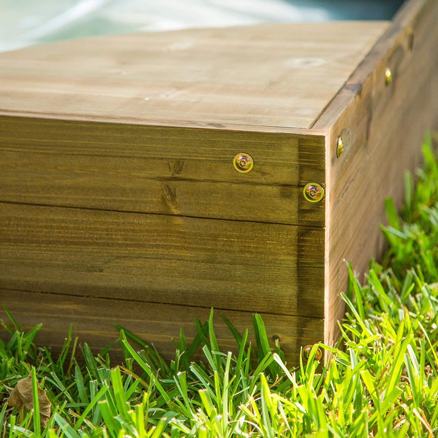 Wooden Backyard Sandbox with Built-in Corner Seating and Mesh Cover