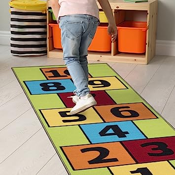 Machine Washable Wrinkle Free Abstract Hopscotch Design Cotton 3x6 Kid's Area Rug