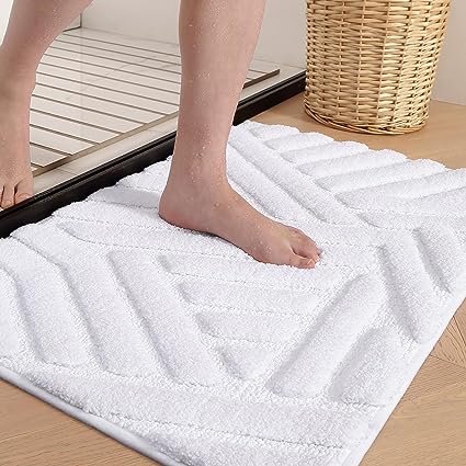 Upgraded White Bathroom Rugs - Refresh Your Bathroom with Color G Absorbent Microfiber Bath Mat - Non Slip, Soft, Washable, Quick Dry, 16”x24” Small Bath Rug Bathroom Carpet for Shower