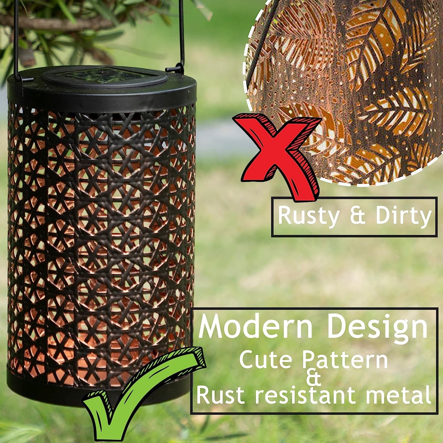 Solar Lantern Outdoor Waterproof, Hanging, Powered Lights, Backyard Porch Patio Balcony Teepee Lawn Pathway Tree-Flower