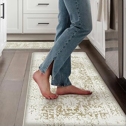 Colorful Stripe Anti Fatigue Non Slip Comfort Cushioned Standing Mat, 17"x47"+17"x30"