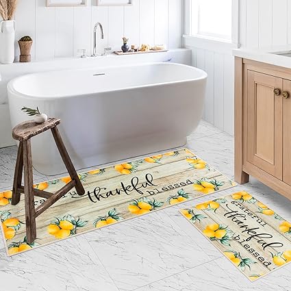 Non-Slip Backing Natural Design Throw Rug Lemon Design, 17"x48"+17"x24"